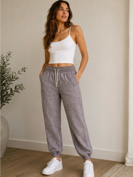 Athleta Pants - Athleta women Heather Gray Joggers linen elastic  stretch waist size 4
